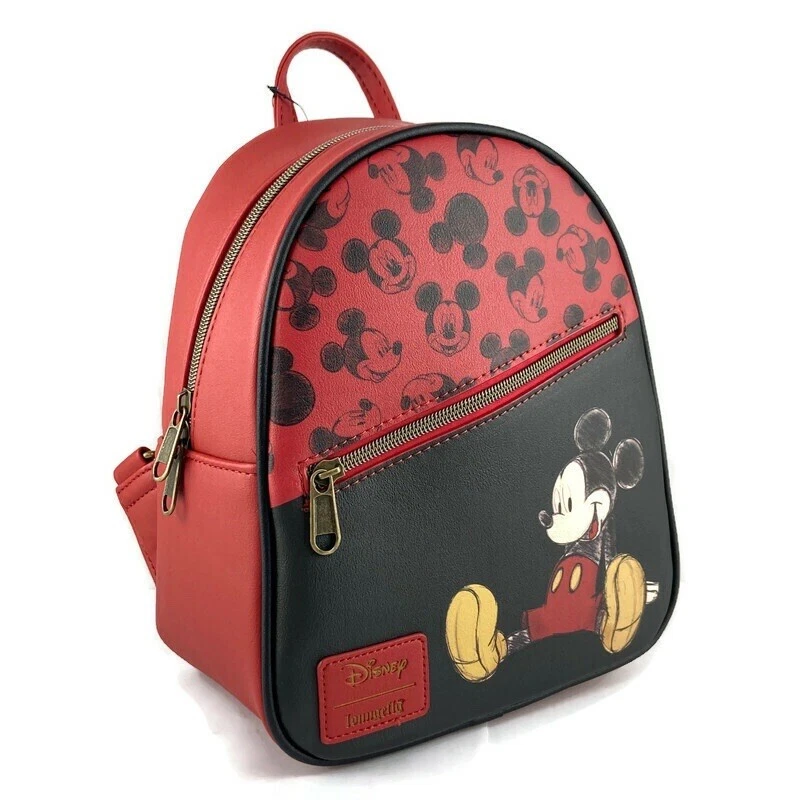 Disney Loungefly Mickey Mouse Mini Backpack Diagonal Pocket Sitting Faux Leather
