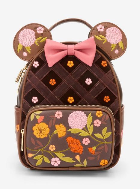 Disney Minnie Mouse Velvet Floral Interchangeable Ears Mini Backpack