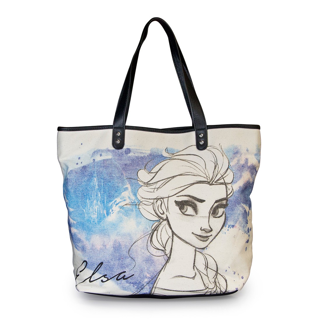 Frozen Elsa Hand Drawn Canvas With Faux Leather Tote