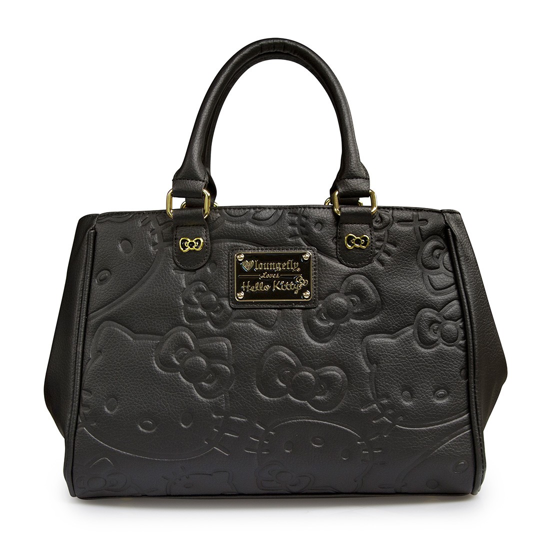 Hello Kitty Large Face Embossed Black Double Handle Bag