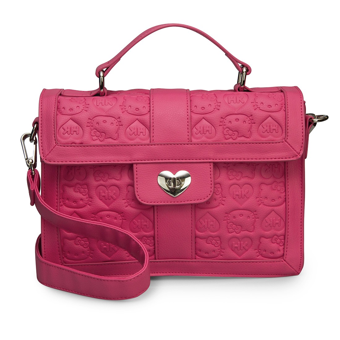 Hello Kitty Pink Embossed Satchel With Heart Lock -