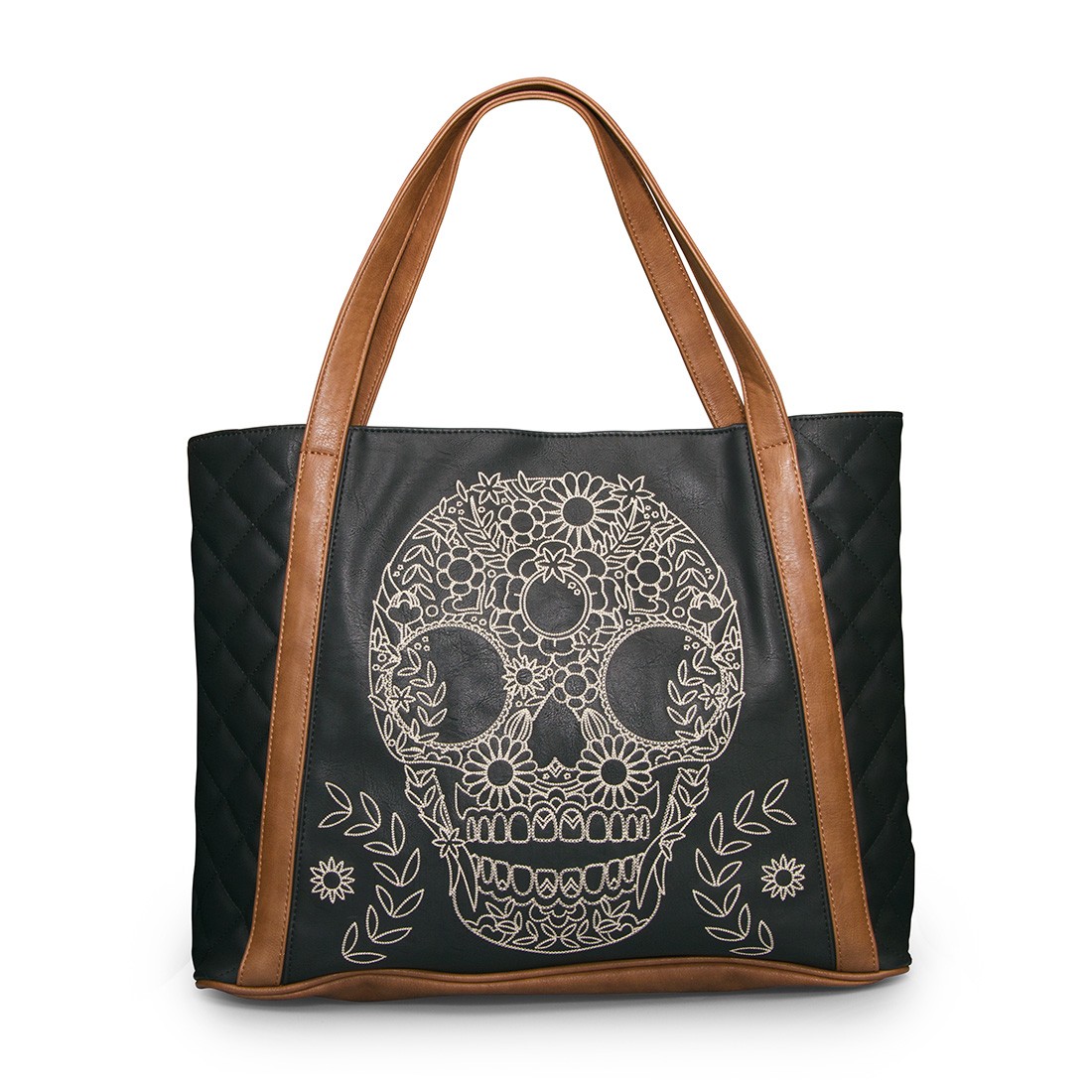 Loungefly Black/Brown Quilted Skull Embroidery Tote