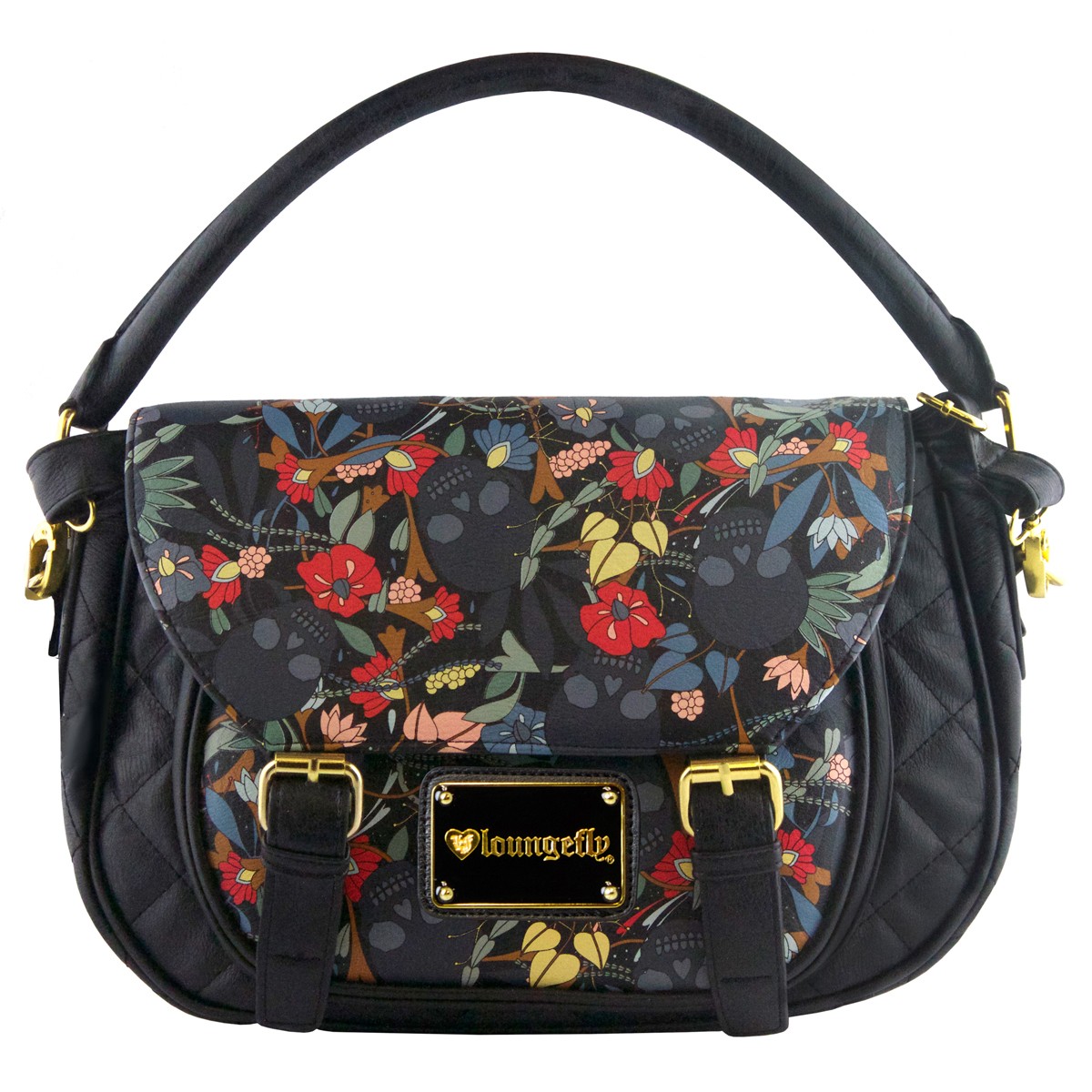 Loungefly Black Flower Skull Cross Body Bag