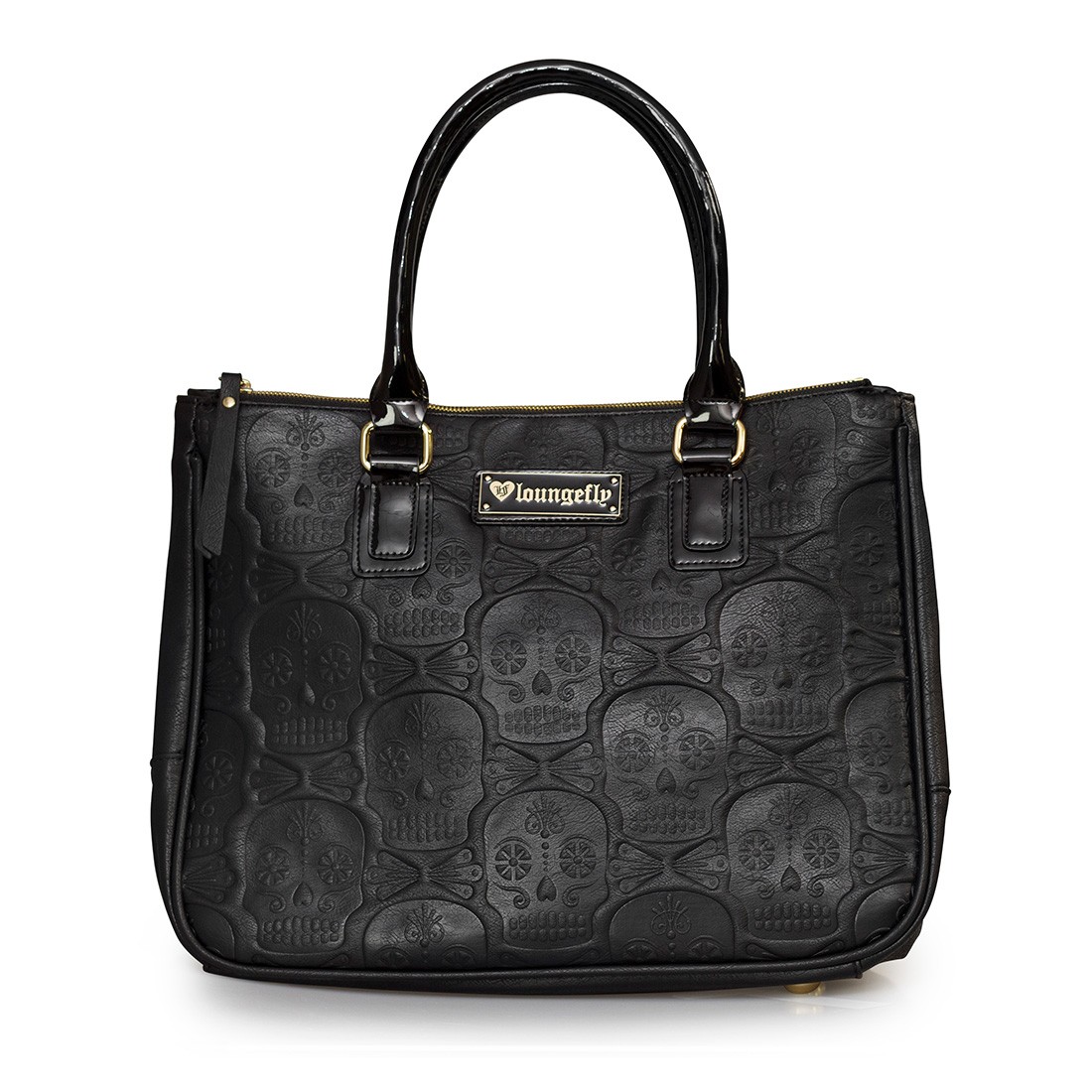 Loungefly Black/Gold Skull Embossed Double Handle Bag