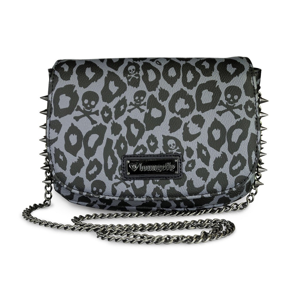Loungefly Black/Grey Skull Leopard Spike Crossbody Bag