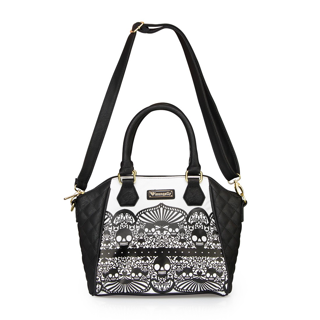 Loungefly Black/White Detail Skull With Quilting Crossbody Bag