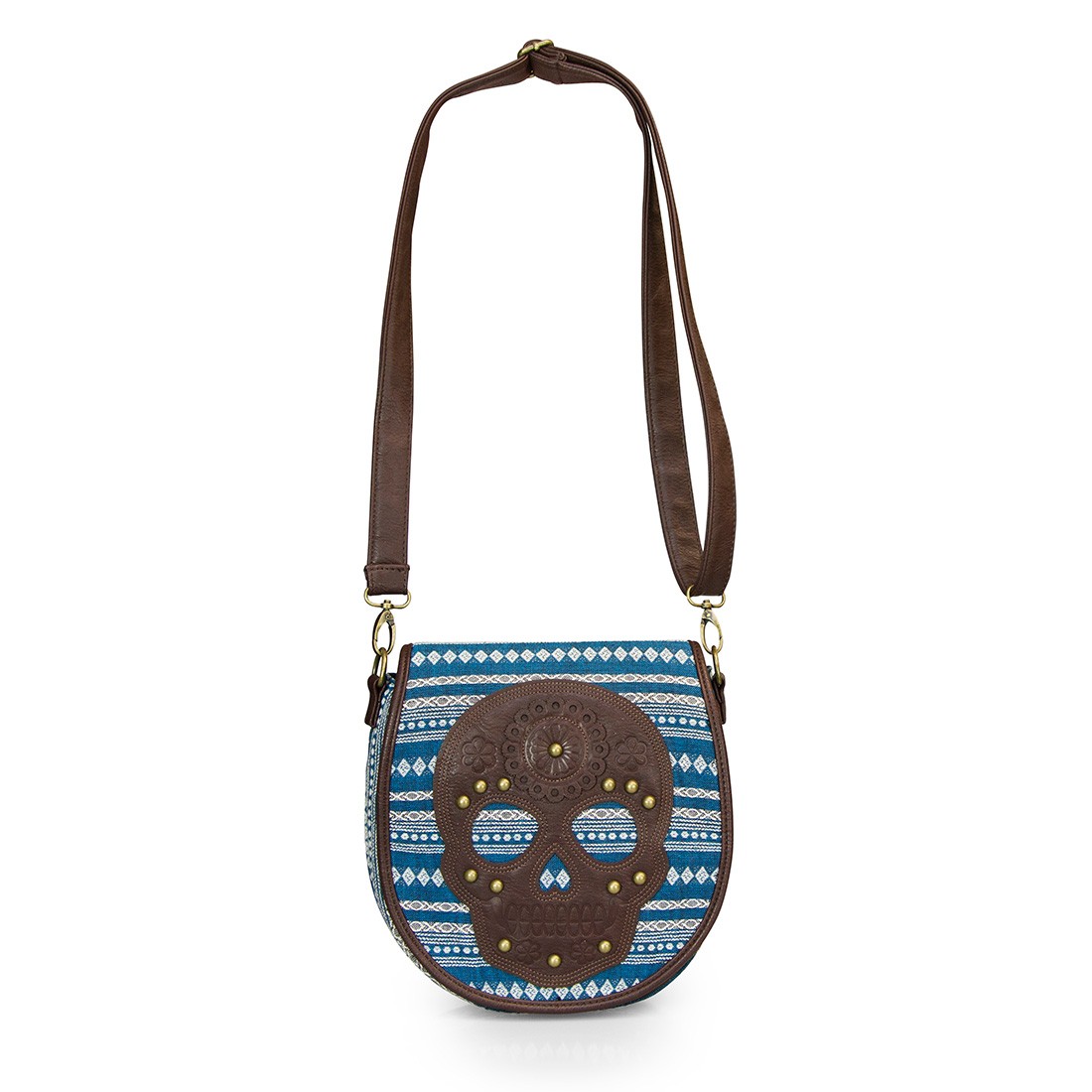 Loungefly Blues Yarn Dyed Brown Skull Crossbody Bag