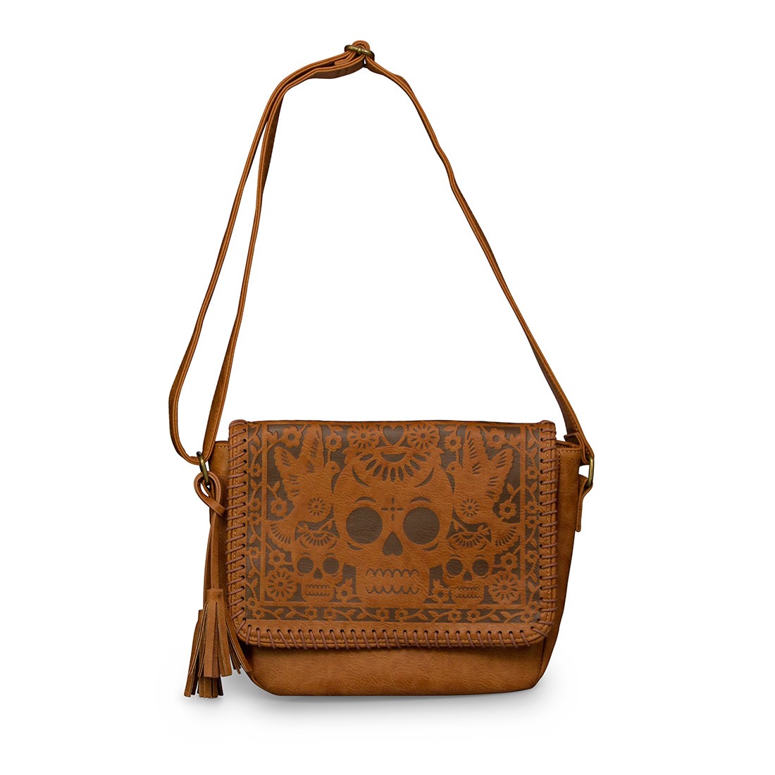 Loungefly Brown Faux Leather Skull/Birds Crossbody Bag