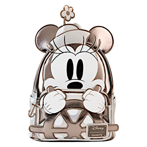 Loungefly D23 2024 Steamboat Willie Platinum Minnie Mouse Mini Backpack