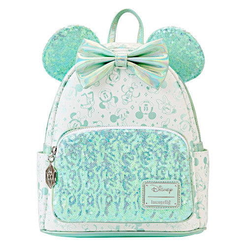 Loungefly Disney 100 Mickey & Friends AOP Pale Turquoise Sequin Mini Backpack - Hallmark Exclusive