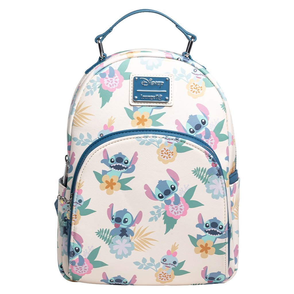 Loungefly Disney Lilo & Stitch Hawaiian Flowers Stitch & Scrump Allover Print Mini Backpack