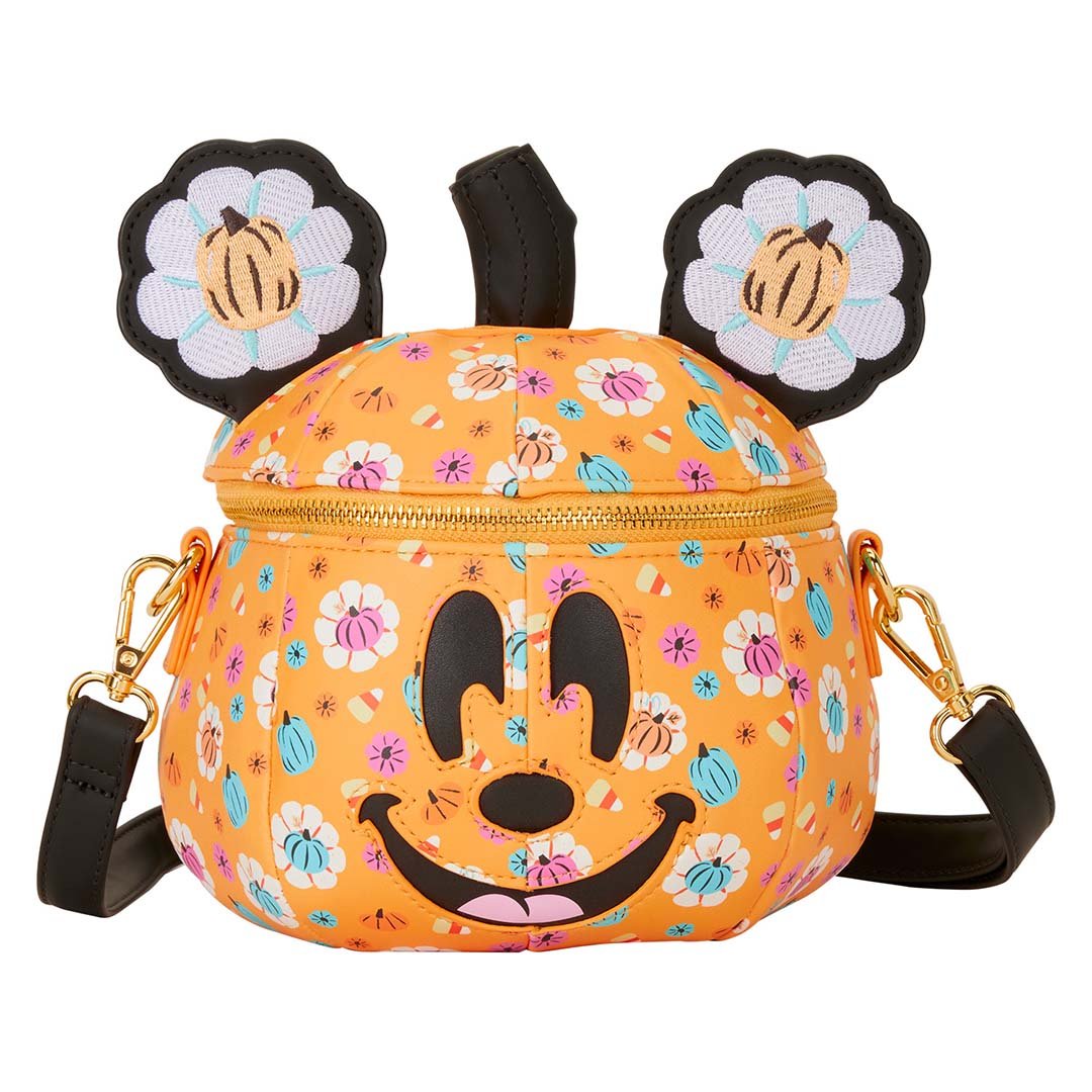 Loungefly Disney Mickey Mouse Floral Pumpkin Head Glow Figural Crossbo