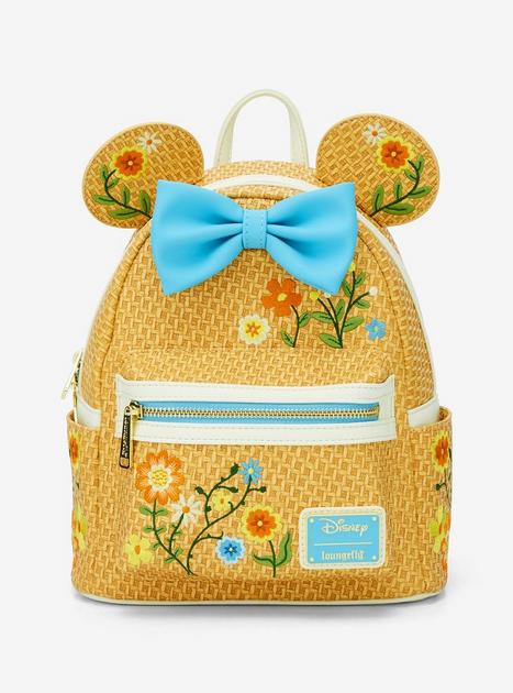 Loungefly Disney Minnie Mouse Raffia Floral Ears Mini Backpack