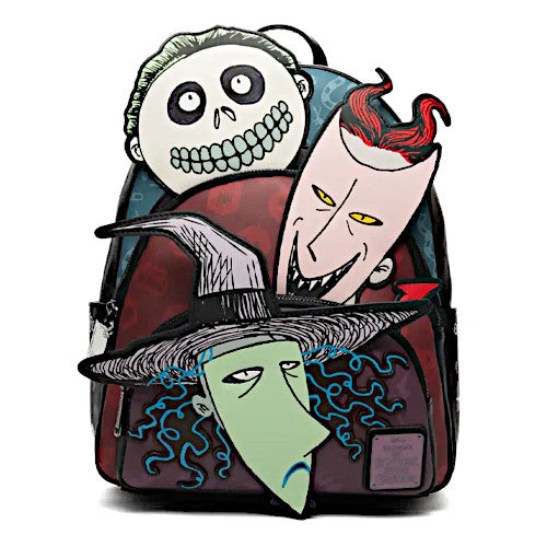 Loungefly Disney Nightmare Before Christmas Lock, Shock & Barrel Triple Pocket Glow Mini Backpack