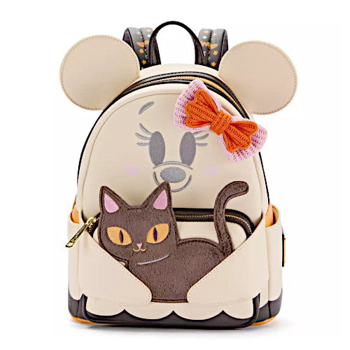 Loungefly Disney Parks Halloween Cutie Ghost Minnie Mouse With Black Cat Mini Backpack