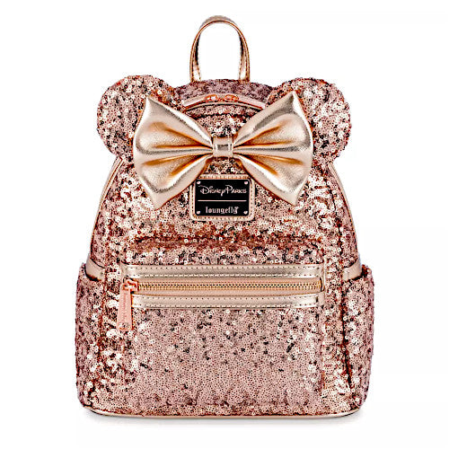 Loungefly Disney Parks Minnie Mouse Sequin Rose Gold Mini Backpack