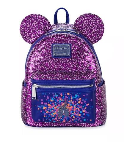 Loungefly Disney Parks Purple Sequin Fantasyland Castle Mini Backpack