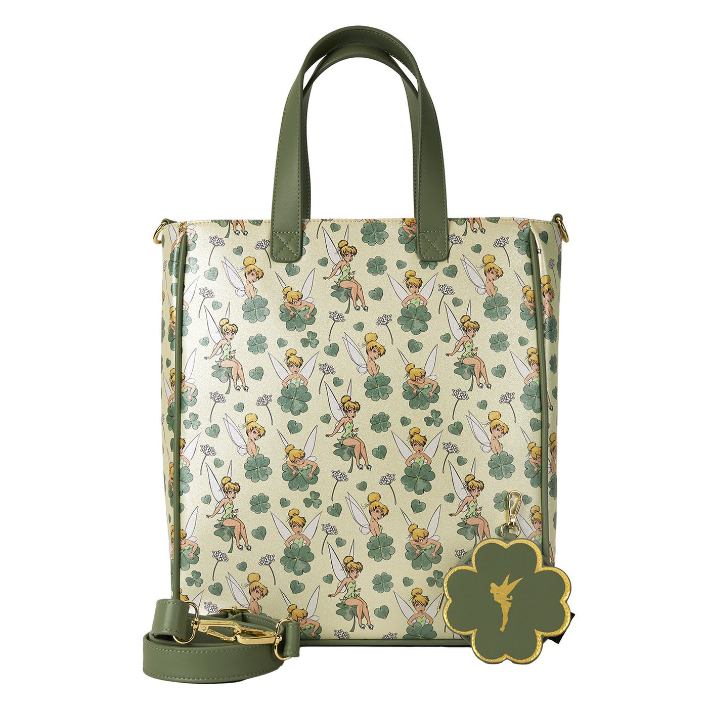 Loungefly Disney Peter Pan Tinker Bell Clover All-Over Print Tote Bag