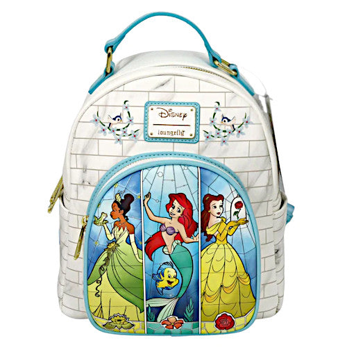 Loungefly Disney Princess Belle Ariel And Tiana Stained Glass Mini Backpack