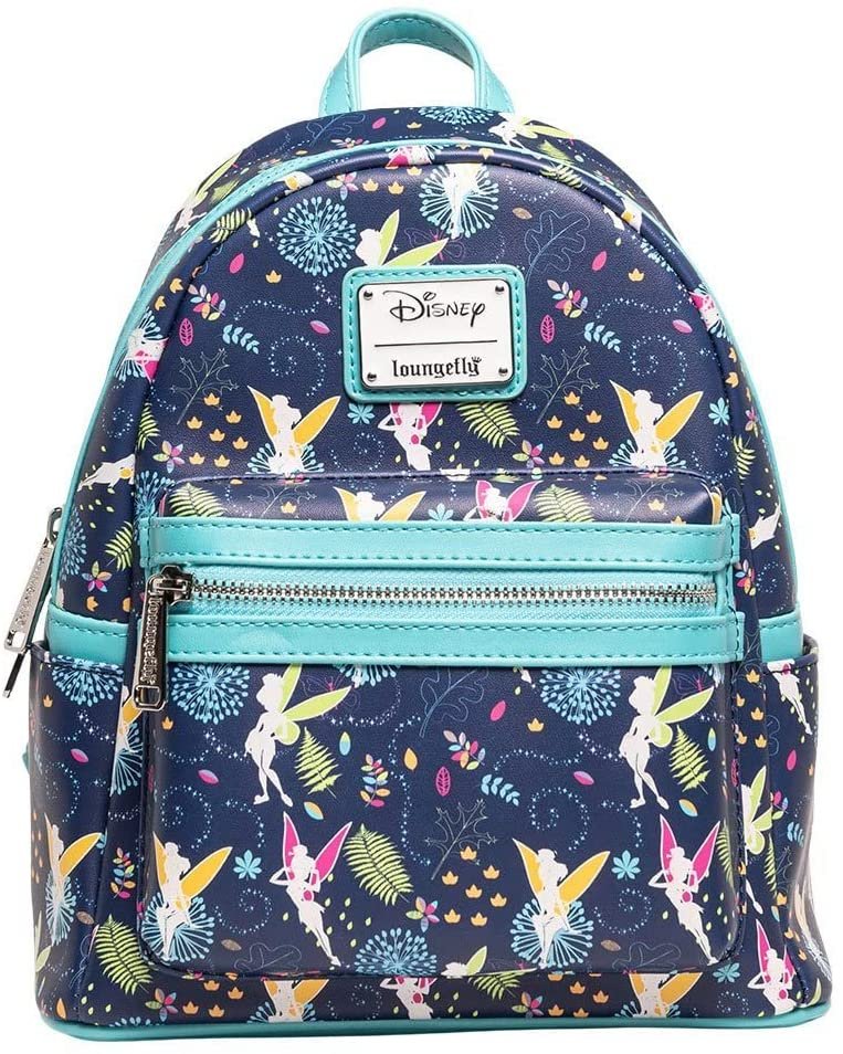Loungefly Disney Tinkerbell Glow in the Dark Allover Print Mini Backpack w/ Teal Straps