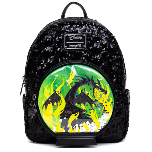 Loungefly Disney Villains Maleficent Dragon Sequin Snow Globe Mini Backpack