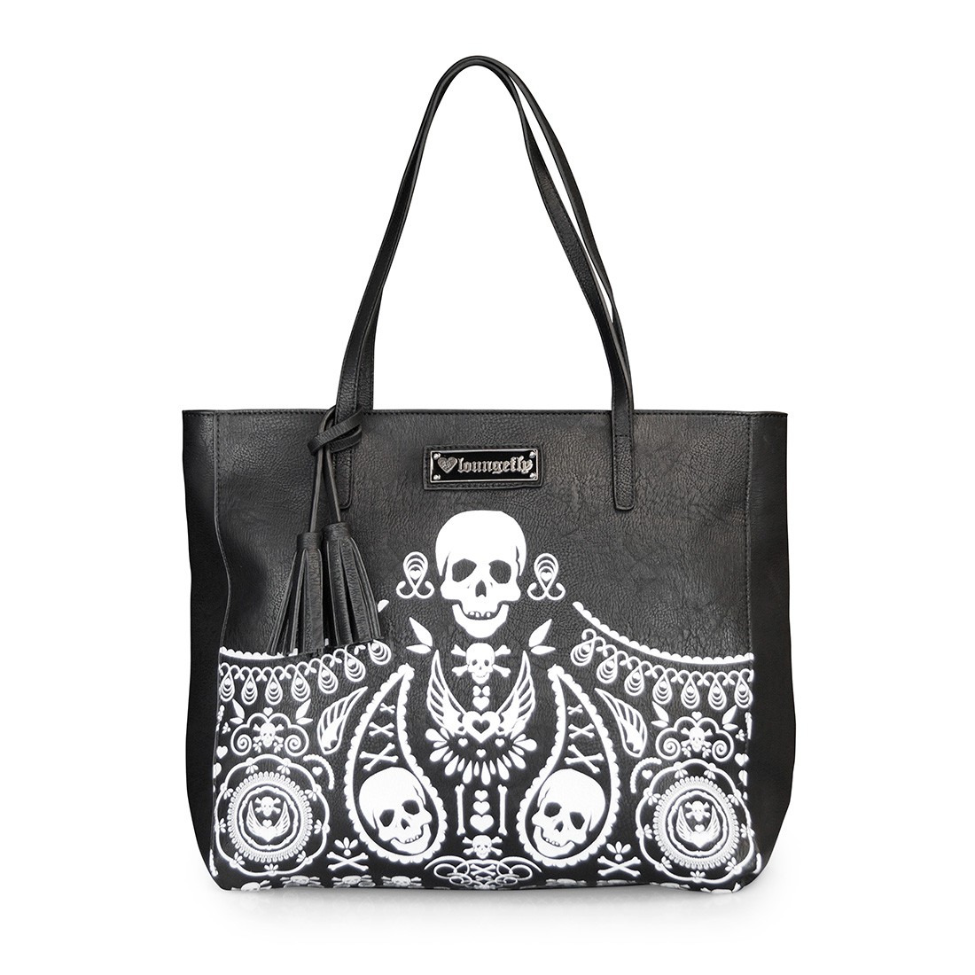 Loungefly Embossed Bandana Skull Tote With Tassels