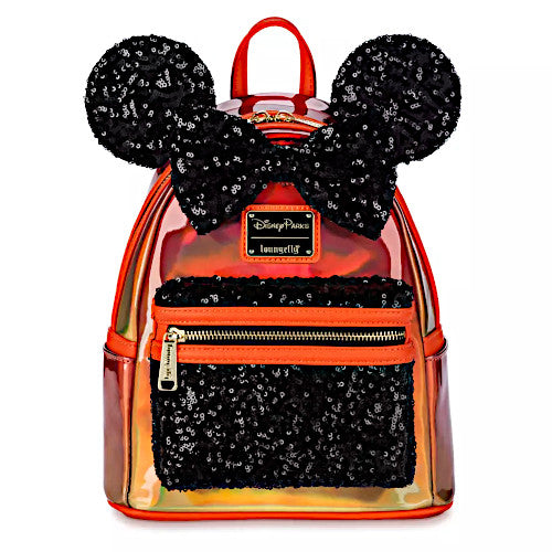 Loungefly Halloween Minnie Mouse Iridescent Orange & Black Sequin Mini Backpack