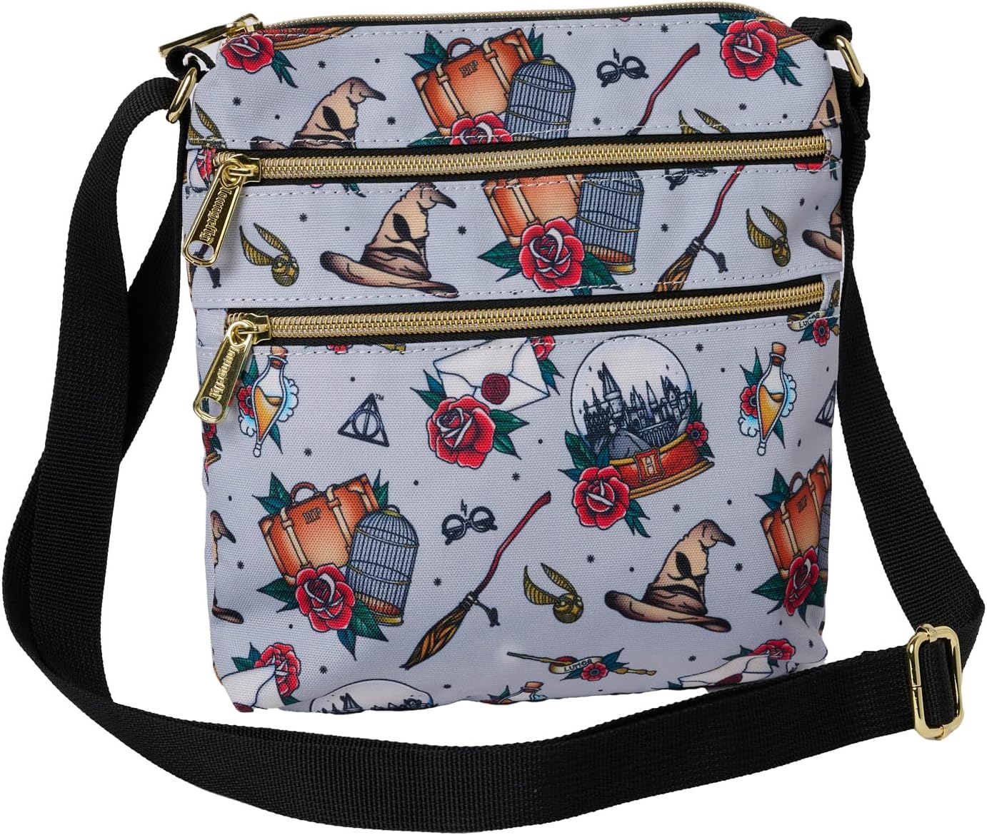 Loungefly Harry Potter Passport Crossbody Travel Bag Relics Tattoo Print