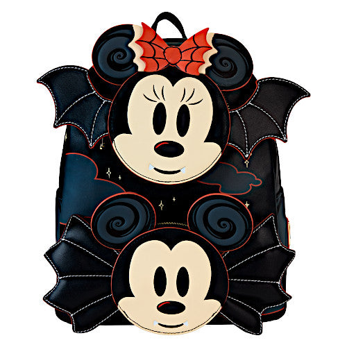 Loungefly Mickey & Minnie Mouse As Bats Double Pocket Glow Mini Backpack