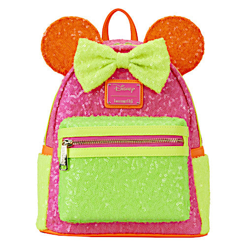 Loungefly Minnie Mouse Color Block Neon Sequin Mini Backpack