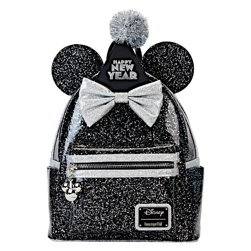 Loungefly Minnie Mouse Happy New Year Black Glitter Mini Backpack
