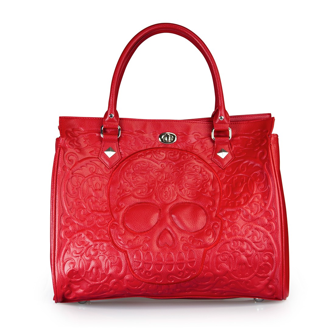 Loungefly Red On Red Lattice Skull Tote