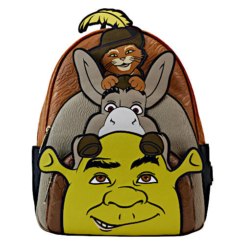 Loungefly Shrek, Donkey & Puss In Boots Triple Pocket Mini Backpack