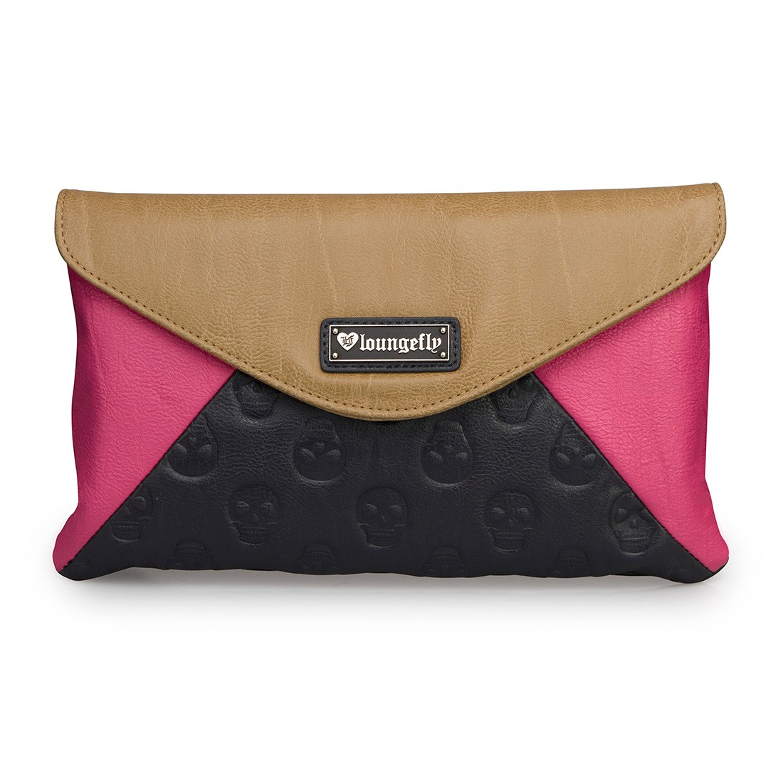 Loungefly Skull Embossed Color Block Pink/Tan Clutch