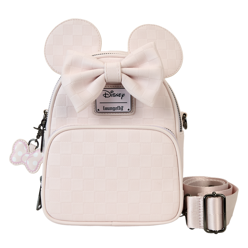 Minnie Mouse Pink Checkered Texture Convertible Mini Backpack & Crossbody Bag